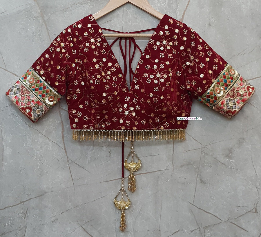 Designer Maroon Embroidered Velvet