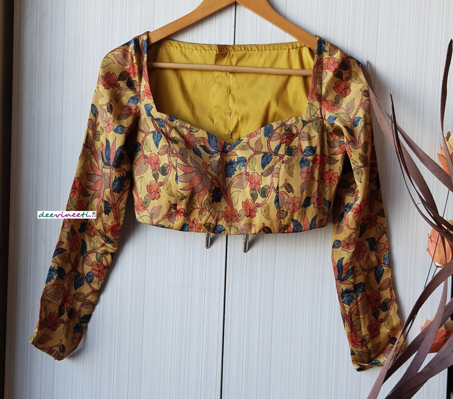 Medallion Yellow Printed Satin Silk