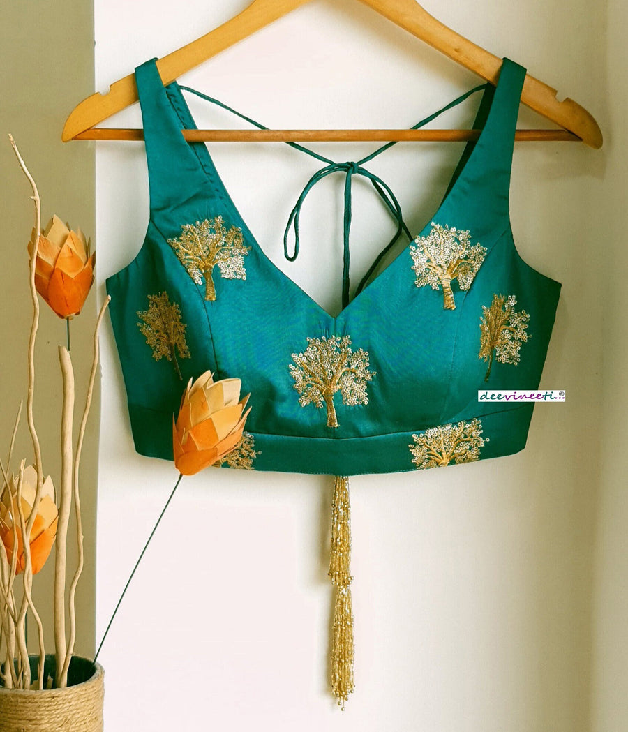 Embroidered Teal Green Silk
