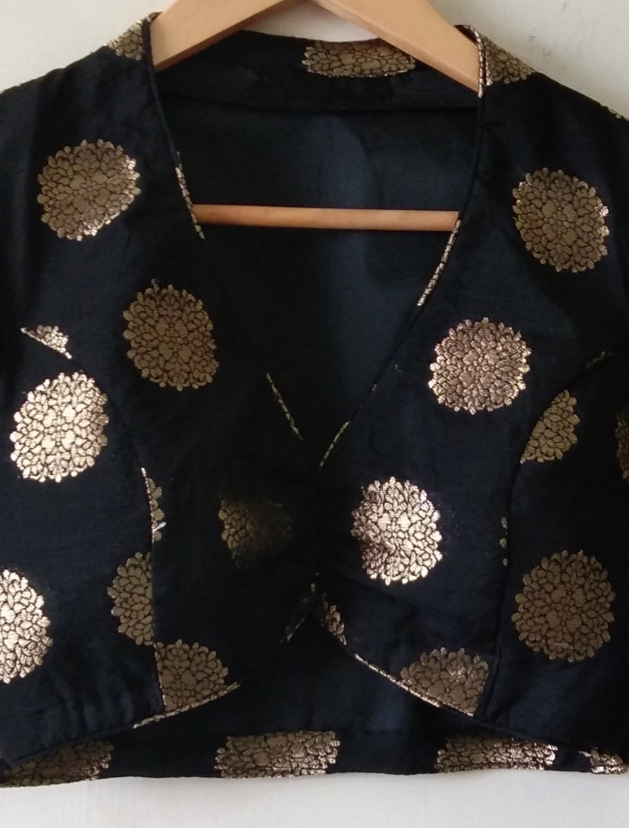 DeeVineeTi Custom Made Brocade Silk Half Sleeves Indian Saree Blouse Black 3
