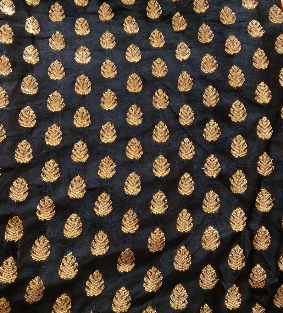 DeeVineeTi Custom Made Brocade Silk Half Sleeves Indian Saree Blouse Black Small Motif