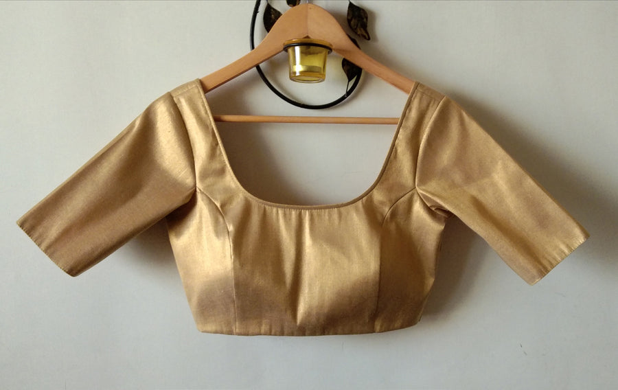 DeeVineeTi Custom Made Designer Gold Silk Solid Half Sleeves Indian Saree Blouse 1