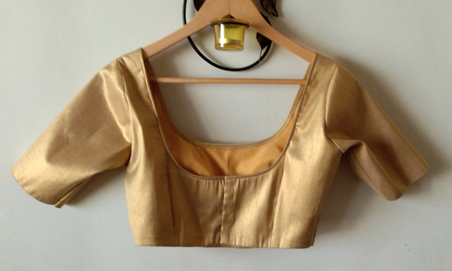 DeeVineeTi Custom Made Designer Gold Silk Solid Half Sleeves Indian Saree Blouse 2
