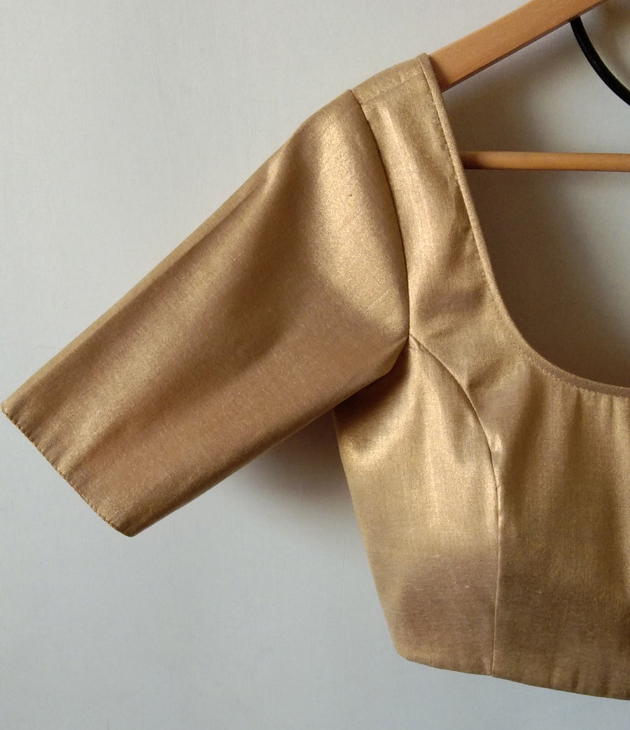 DeeVineeTi Custom Made Designer Gold Silk Solid Half Sleeves Indian Saree Blouse 3