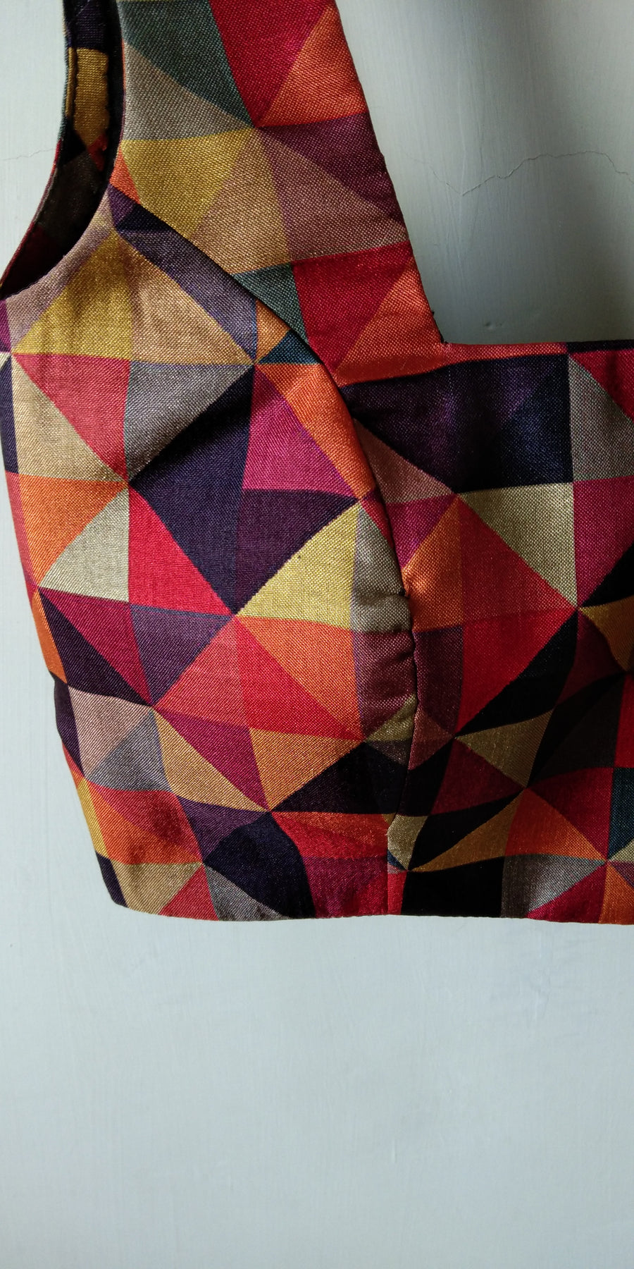 DeeVineeTi Custom Made Designer Multicolor Geometric Print Khadi Silk Deep Back Sleeveless Indian Saree Blouse 5
