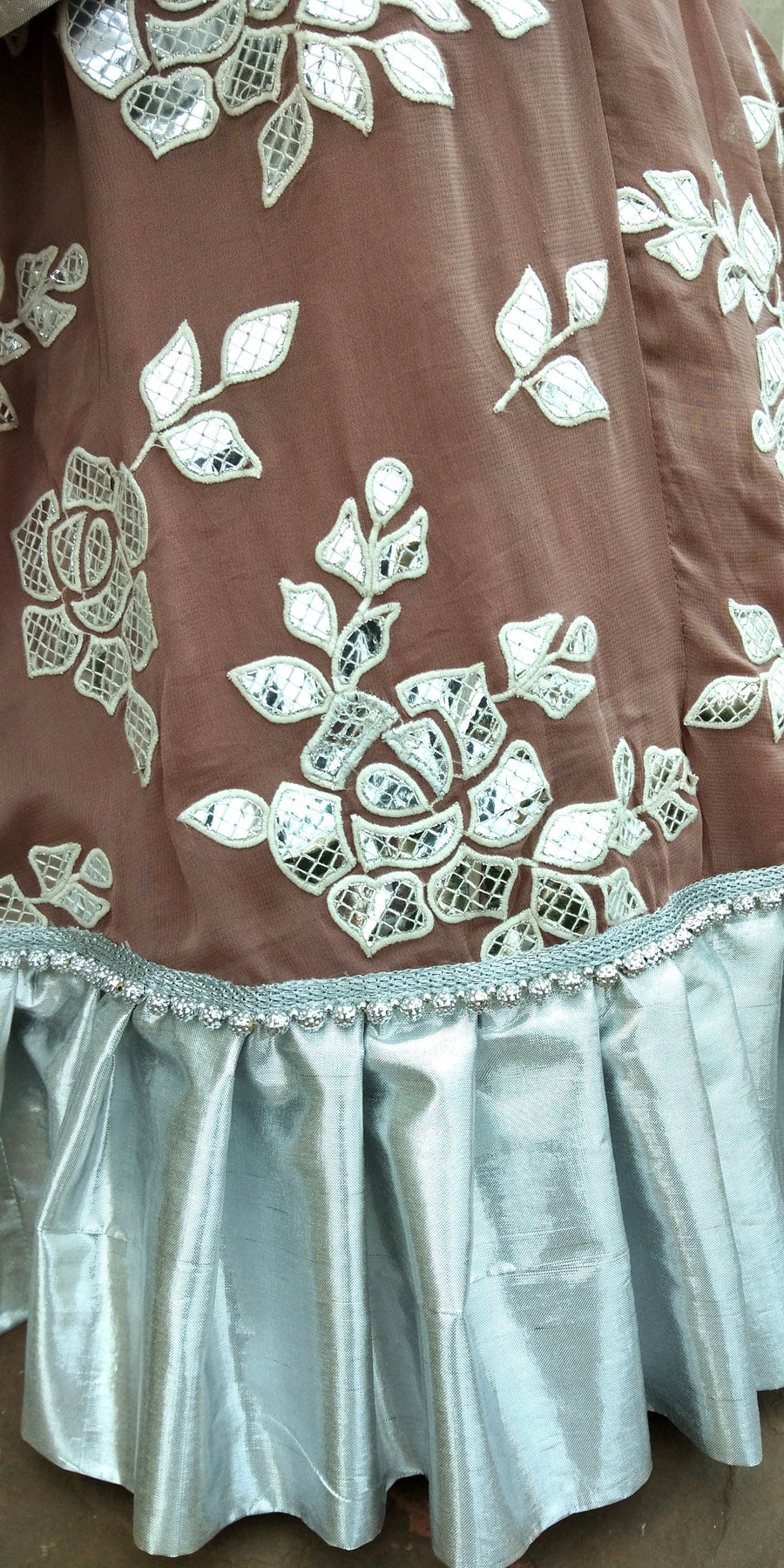 DeeVineeTi Custom Made Indian Women Pale Brown Georgette Abla Embroidered Ruffled Lehenga Choli 9